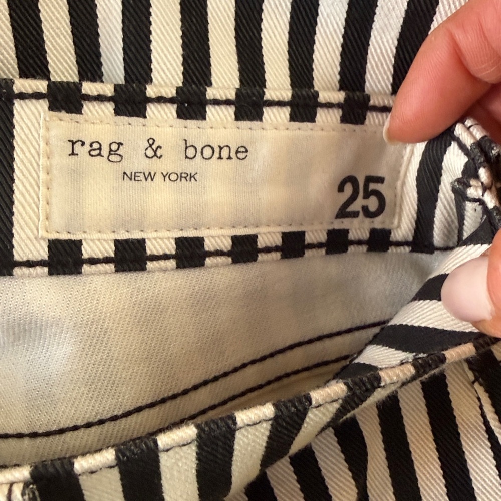 Rag & Bone High-Rise Ankle Skinny Jeans in Oba Black/White Stripe Waist 25 - Picture 3 of 13